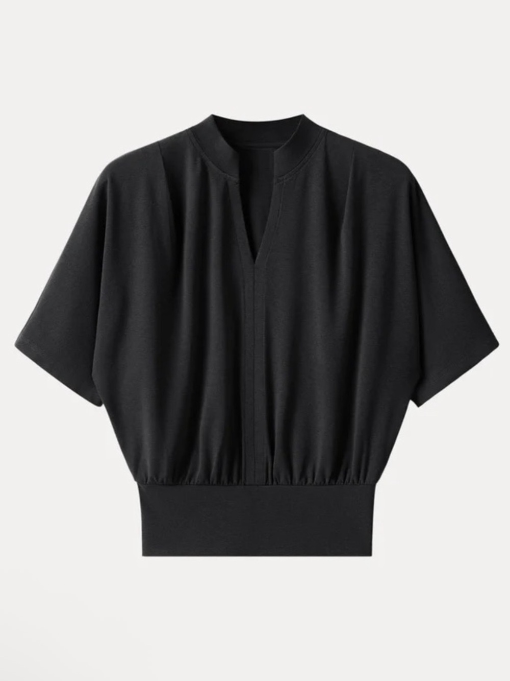 NWT OGL Stand Collar V-Neck Short Sleeve Top In Black Size Small